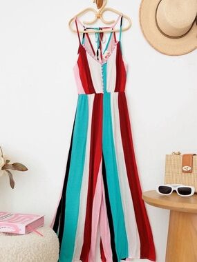 Girls size L, Striped Multicolor Wide-Leg cropped Jumpsuit by KIDDO